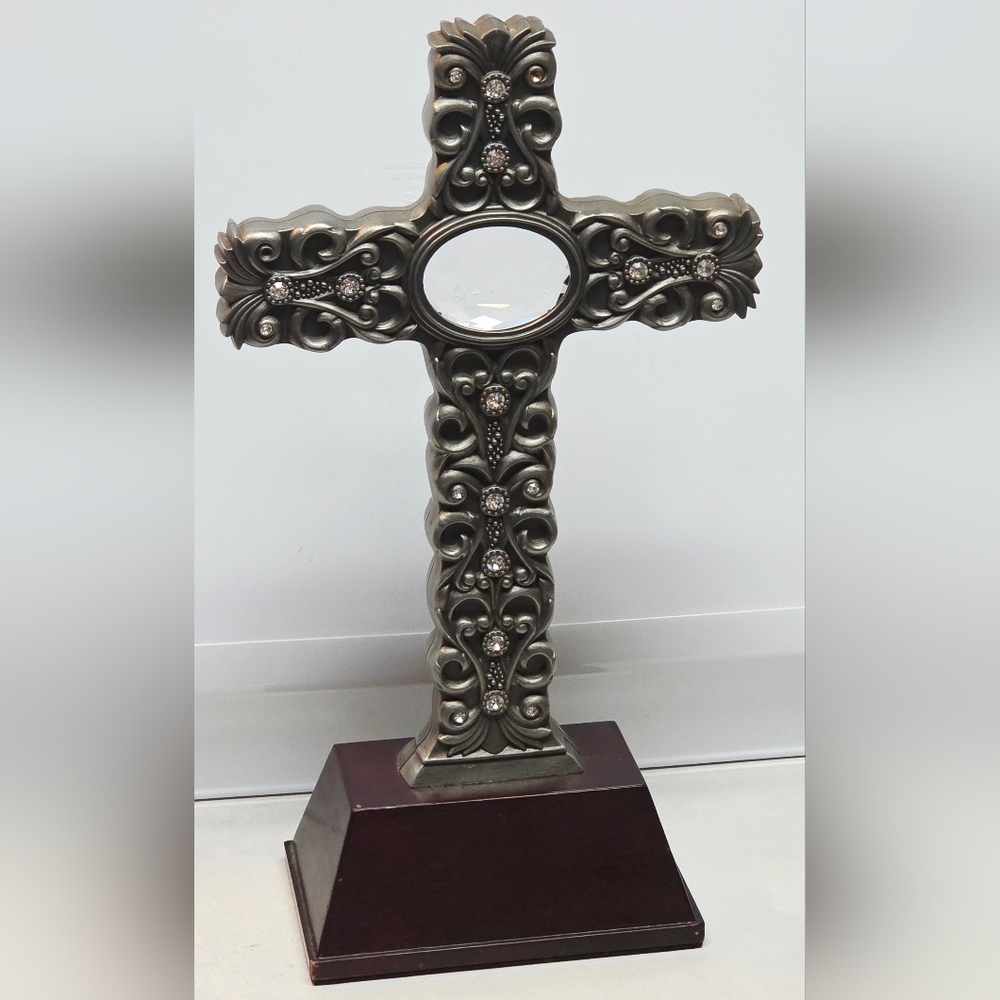 Royal Limited Silver Cross With Faceted Rhinestones 10.5" Tall